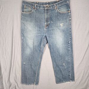 Lavis Jeans 701 Men's Denim Jeans Blue Distressed 40x27 Painted Jeans